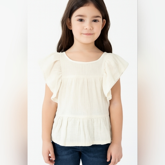 Jessica Simpson Girls Cream Cotton Ruffle Sleeve Top Blouse size 5/6 NWT - Picture 1 of 9